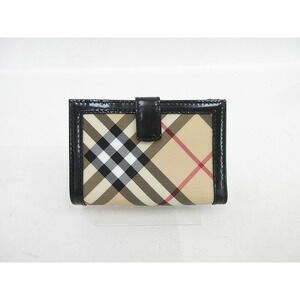 Burberry Hook Beige Check Wallet Double Black